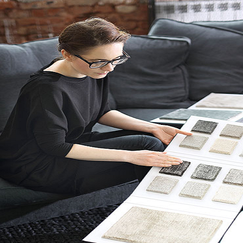 Designer looking at samples